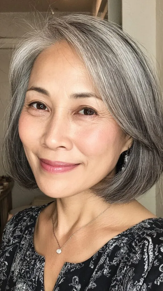 Silver Sleek Layered Bob with a Gentle Curve