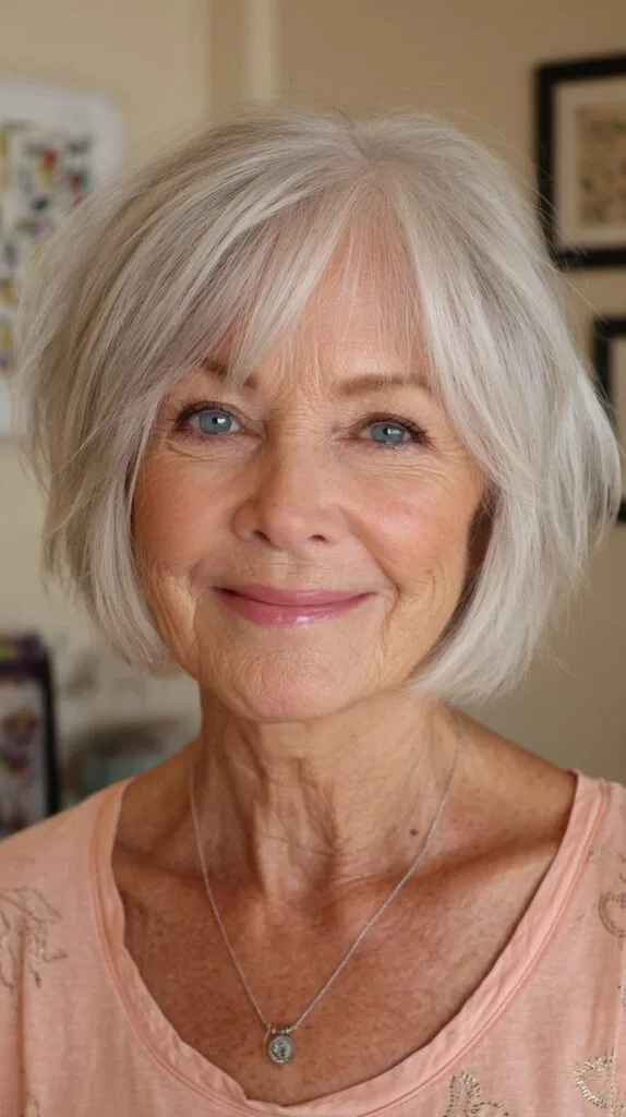 Silver Textured Shag Bob with Curtain Fringe