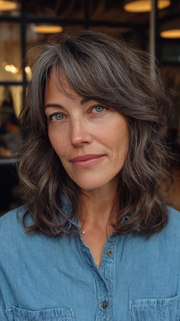 Silver Waves Lob with Airy Curtain Bangs