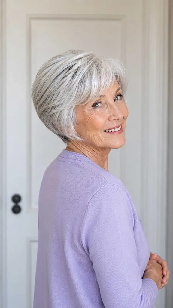 Silver White Feathered Bob with Tapered Nape