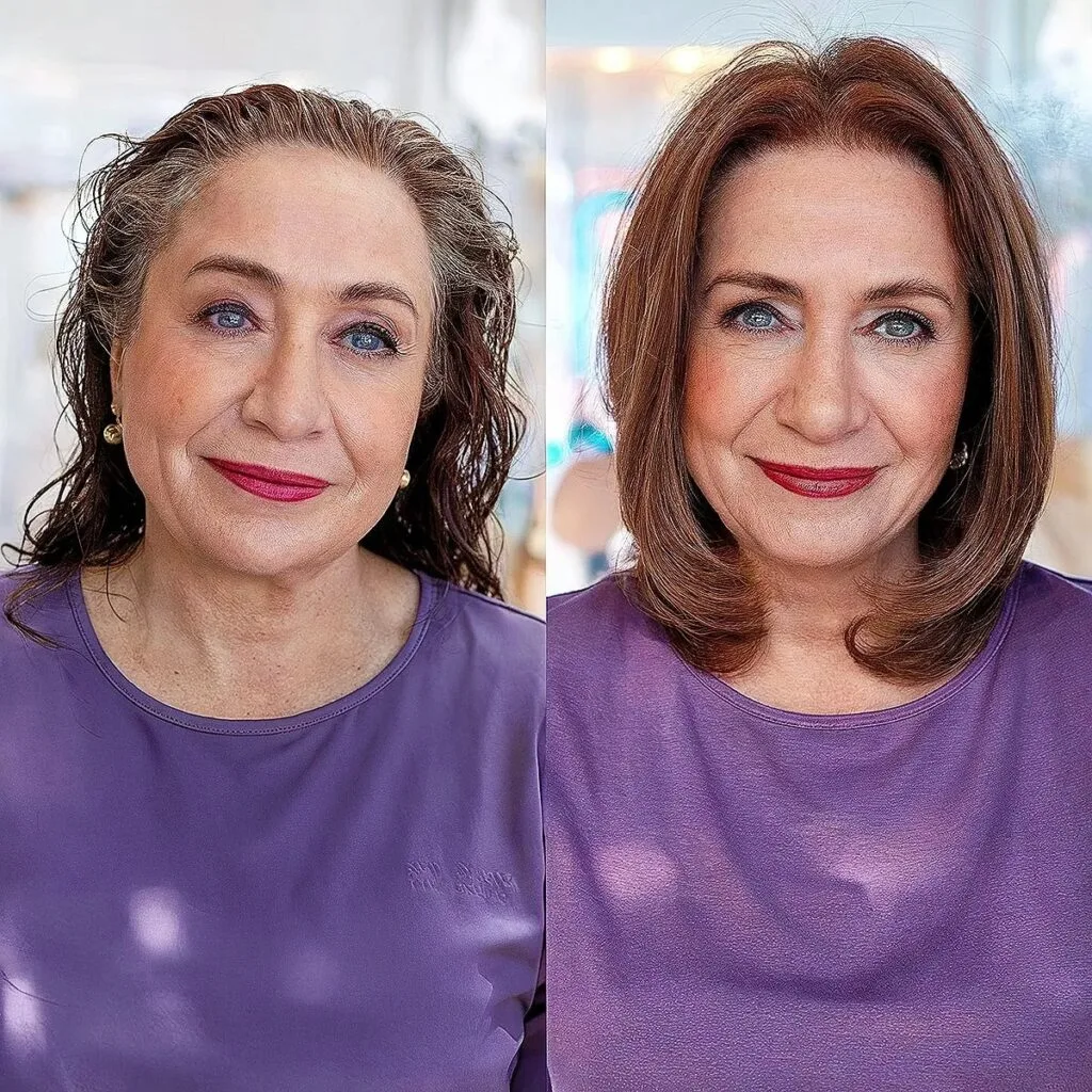 sleek bob with curled ends for ladies 60 and up