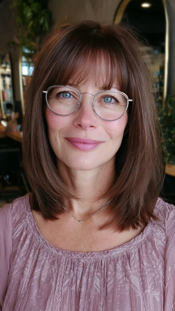 Sleek Chestnut Bob with Straight Bangs