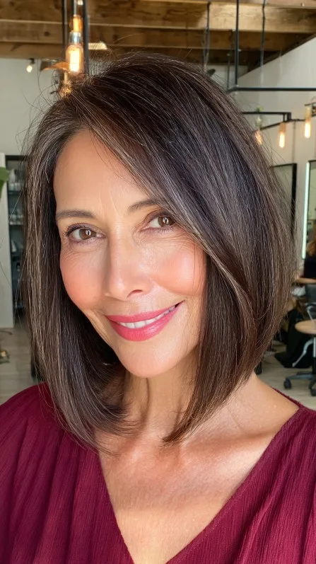 Sleek Chocolate Bob with a Feathered Finish
