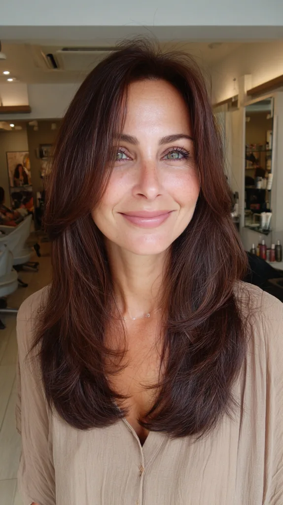 Sleek Dark Chocolate Layered Cut with Face-Frame Highlights