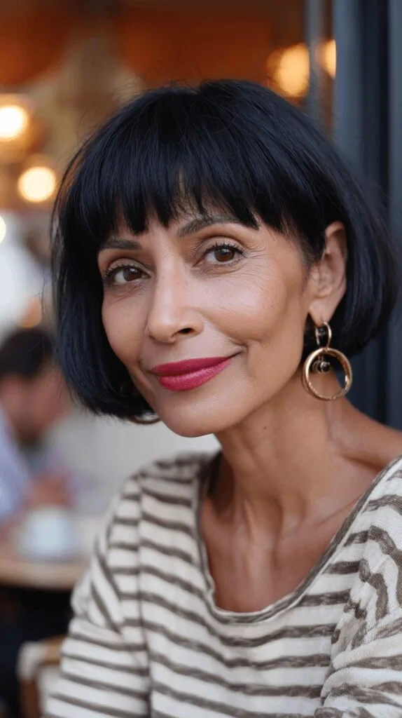 Sleek Ear-Length Bob with Bold Bangs