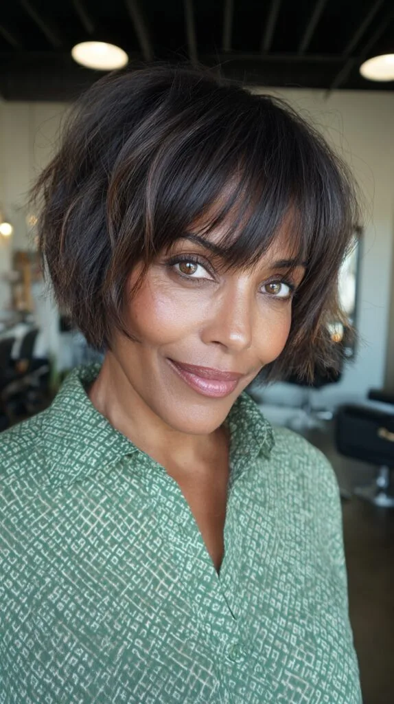 Sleek Espresso Bob with Feathered Layers