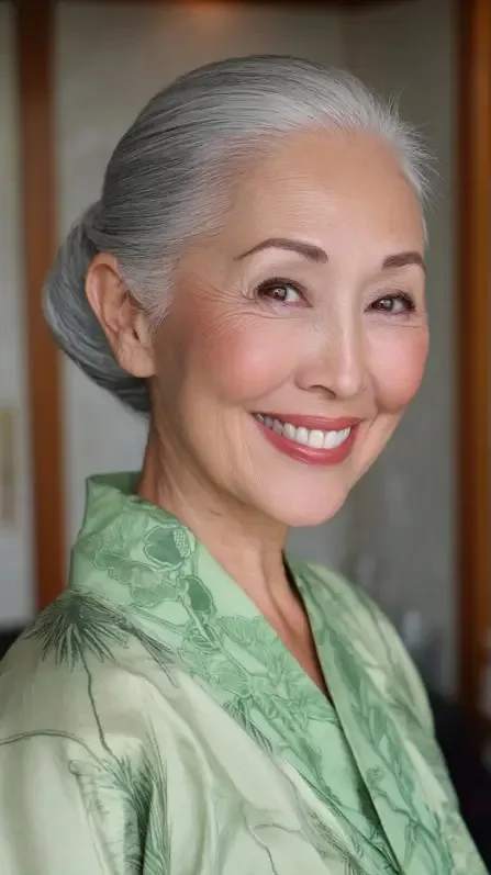 Sleek Gray Chignon with Subtle Volume