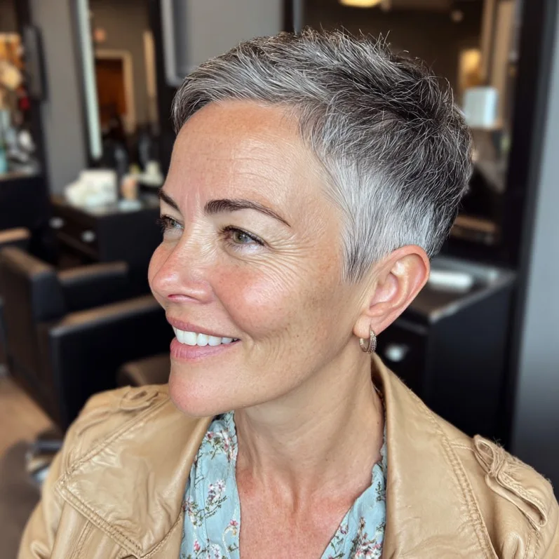 Sleek Gray Undercut Pixie with Textured Top