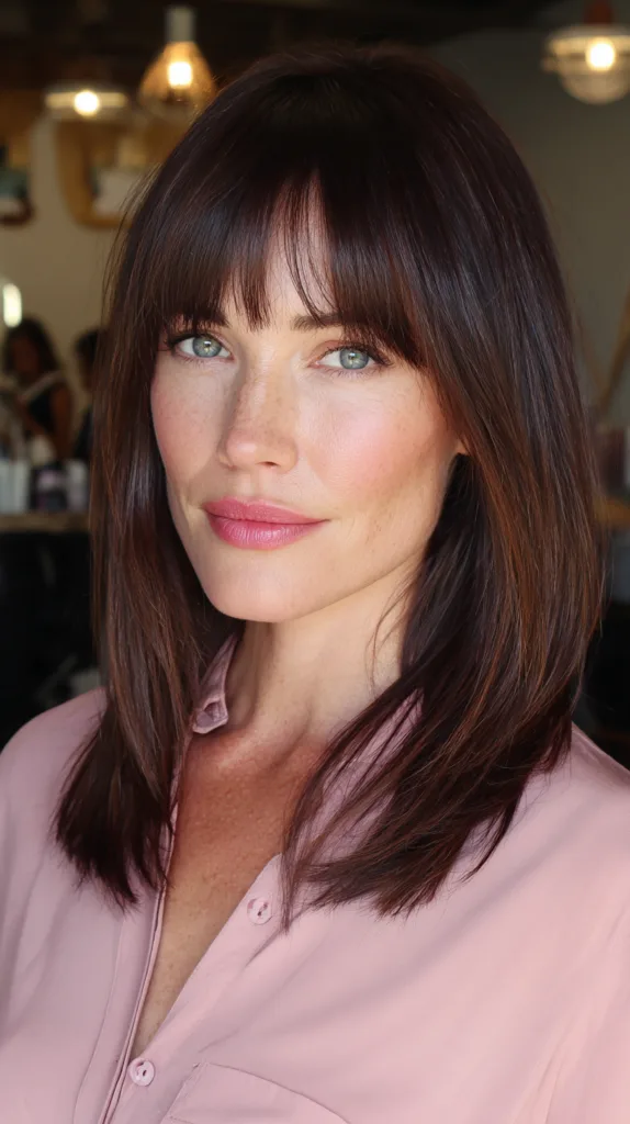 Sleek Long Cut with Soft Blunt Bangs