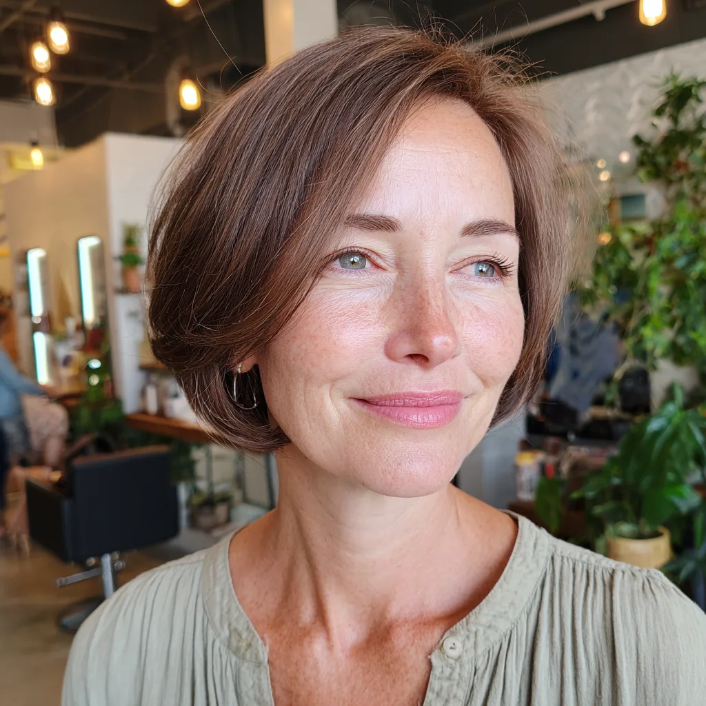 Sleek One-Length Chocolate Brown Bob with Subtle Movement