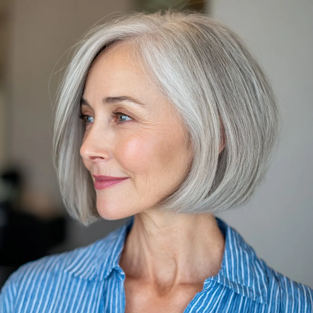 Sleek Silver A-Line Bob with Soft Texture