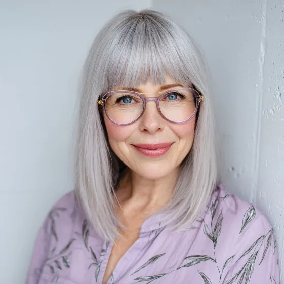 Sleek Silver Bob with Chunky Bangs