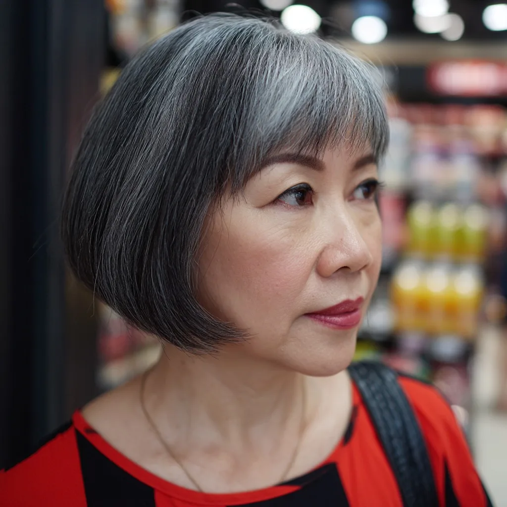 Sleek Textured Bob with Subtle Gray Highlights