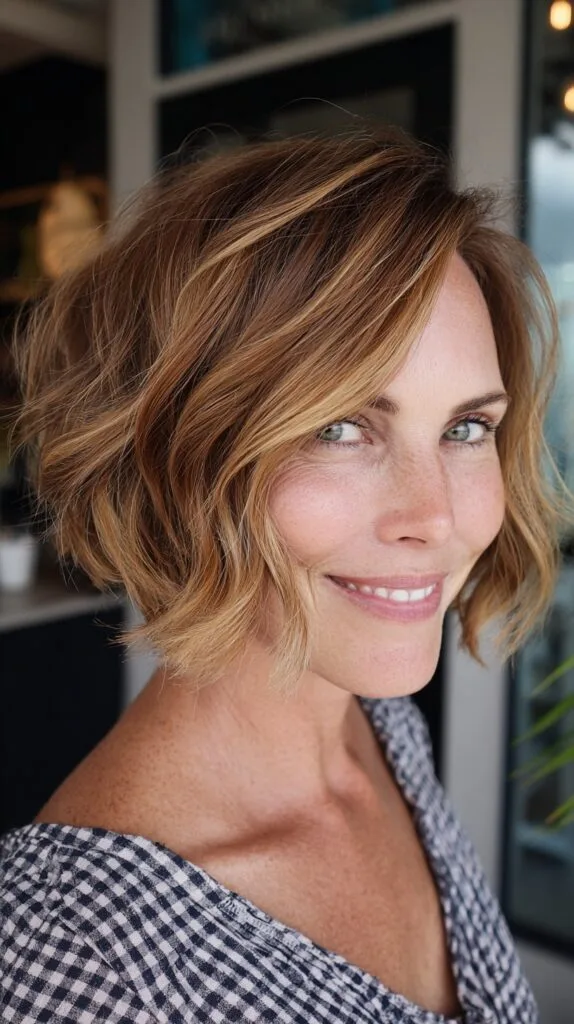 Soft Angled Chin-Length Bob with Face-Framing Babylights