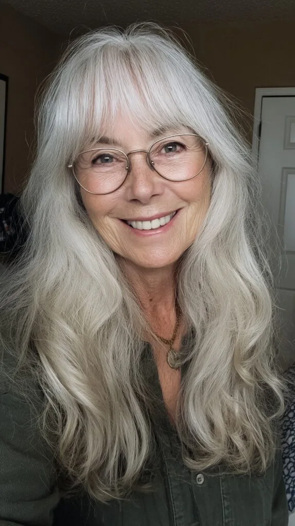 Soft, Cascading Silver Waves with Face-Framing Layers