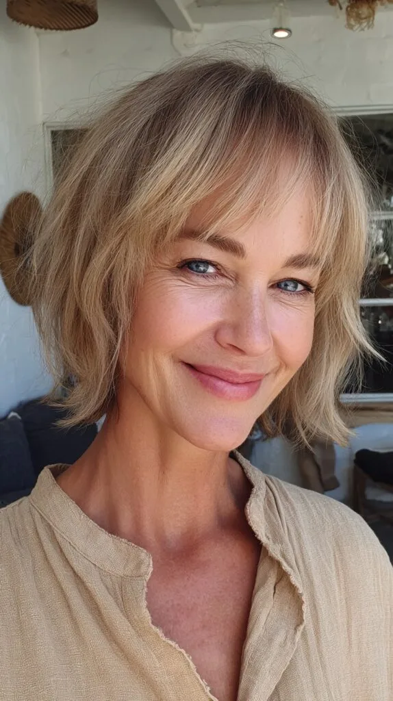 Soft Choppy Jaw-Length Bob with Wispy Curtain Fringe