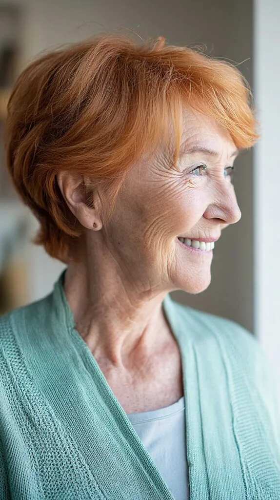 Soft copper red wedge haircut with wispy ends