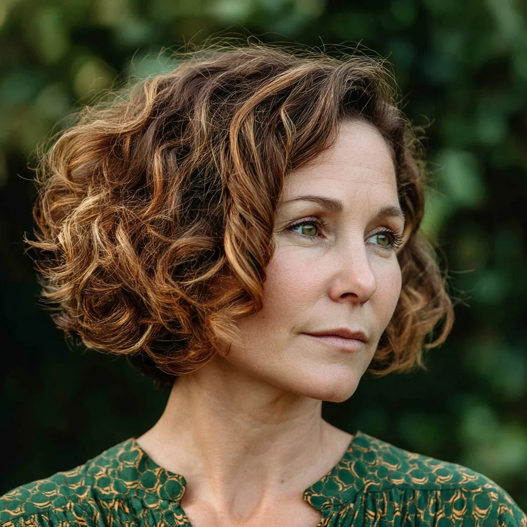 Soft Curly Bob with Subtle Highlights