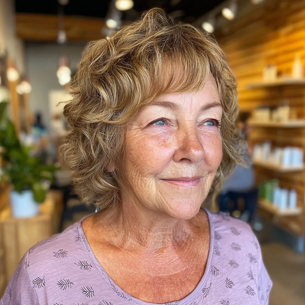 Soft Curly Textured Bob with Micro Bangs
