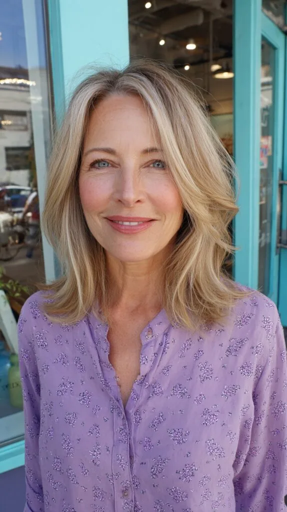 Soft Face-Framing Blonde Shoulder-Length with Curtain Layers