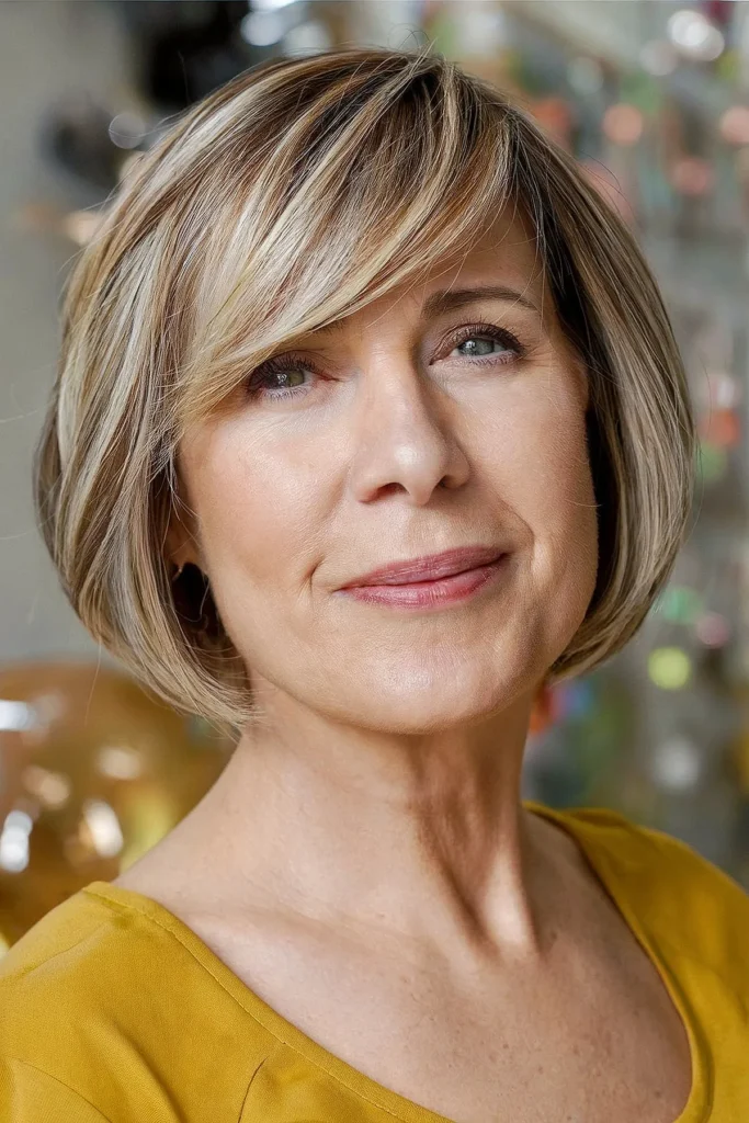 Soft Fringe on a Chestnut Bob for Women in Their 60s