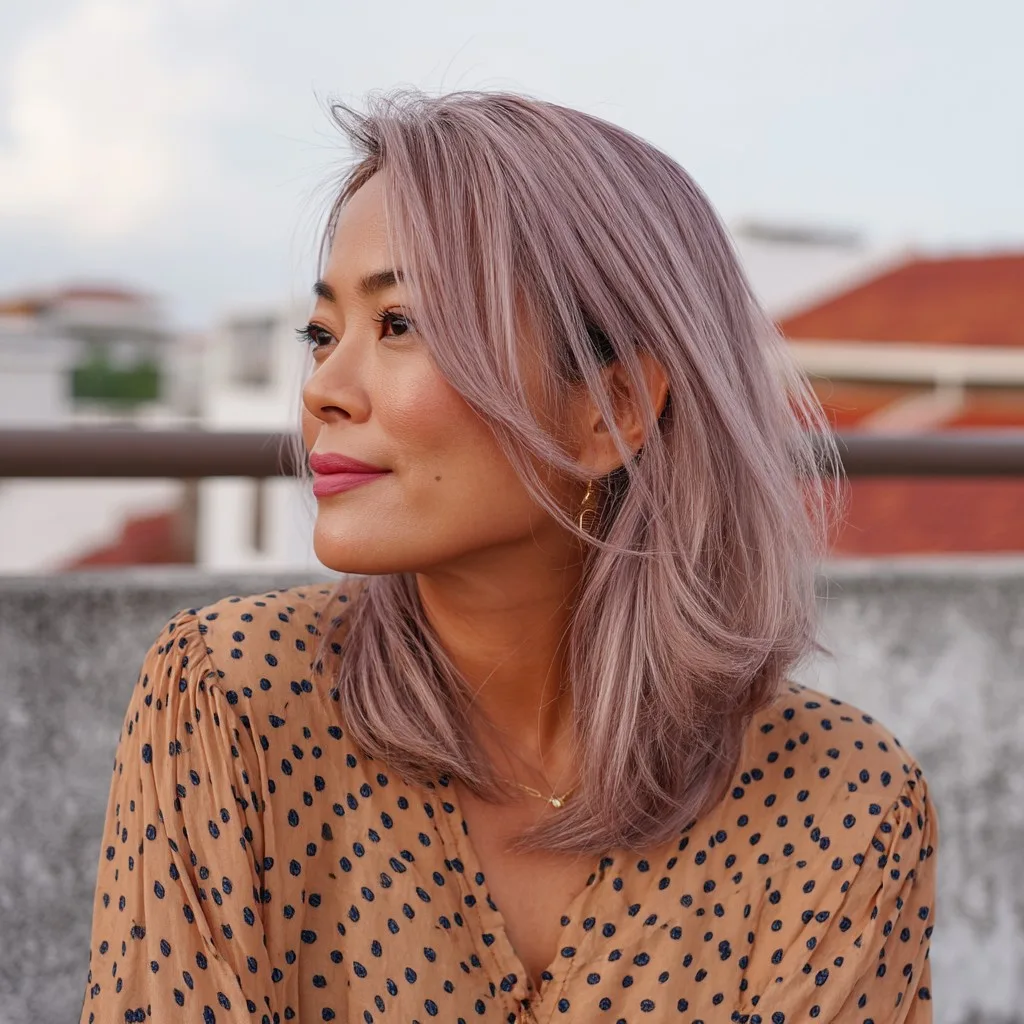 Soft Lavender Butterfly Cut with Face-Framing Layers