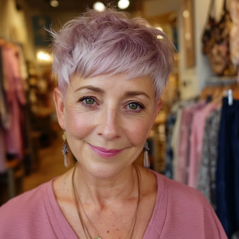 Soft Lavender Choppy Pixie with Textured Layers