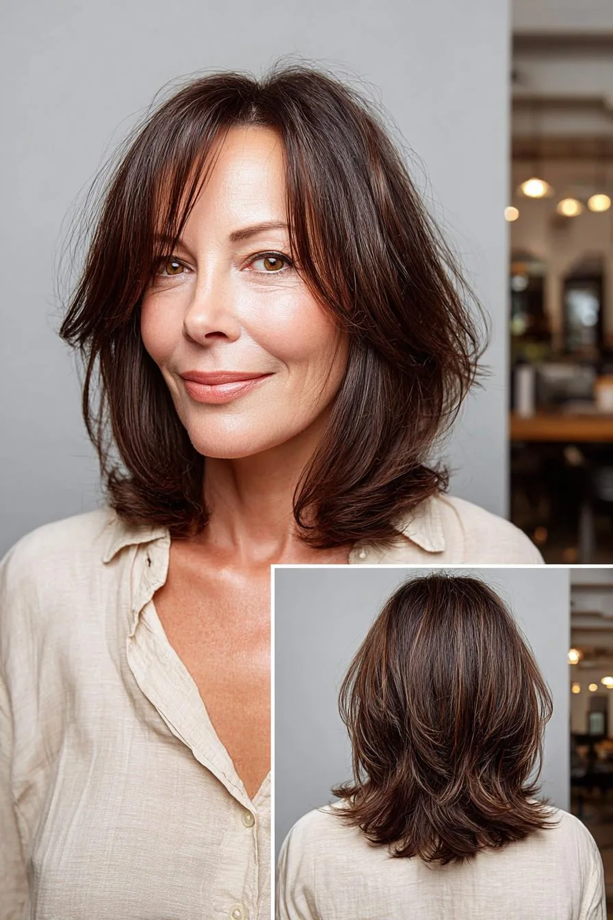 Soft Layered Brunette Bangs