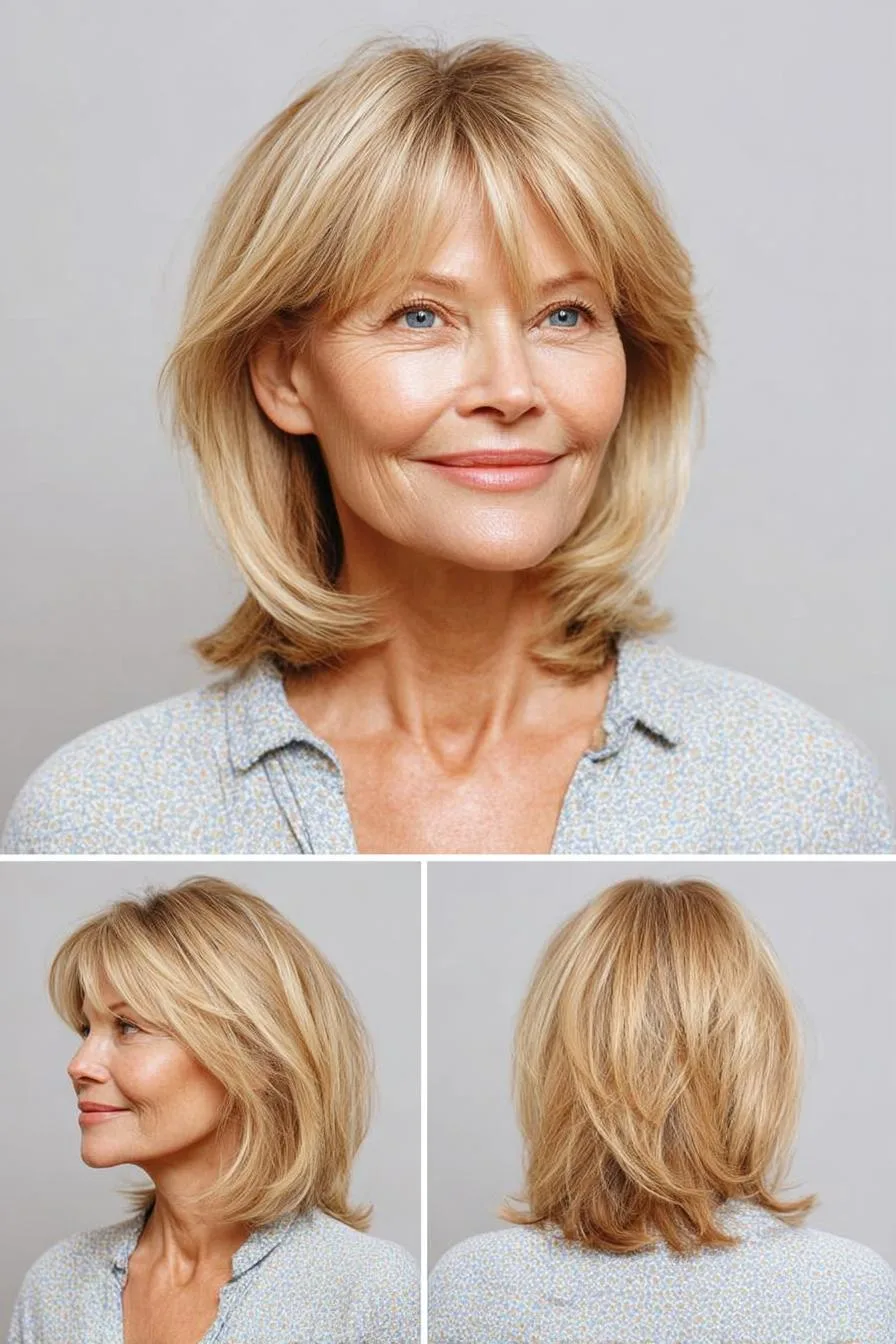 Soft layered curtain bangs
