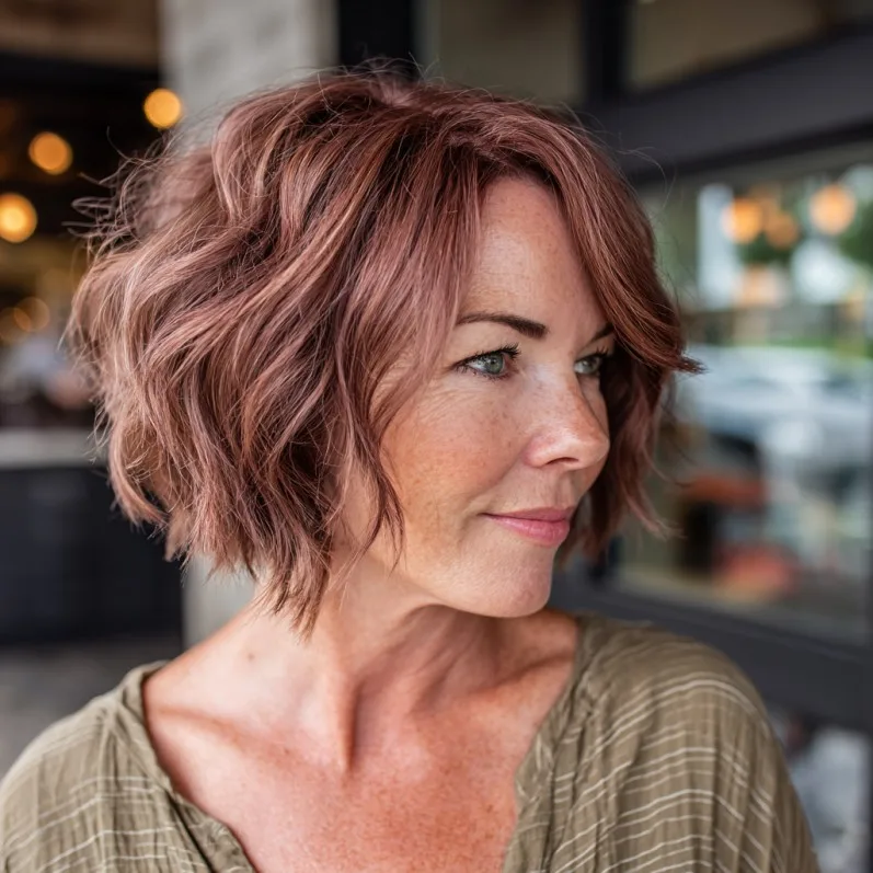 Soft Rose Textured Bob with Gentle Waves