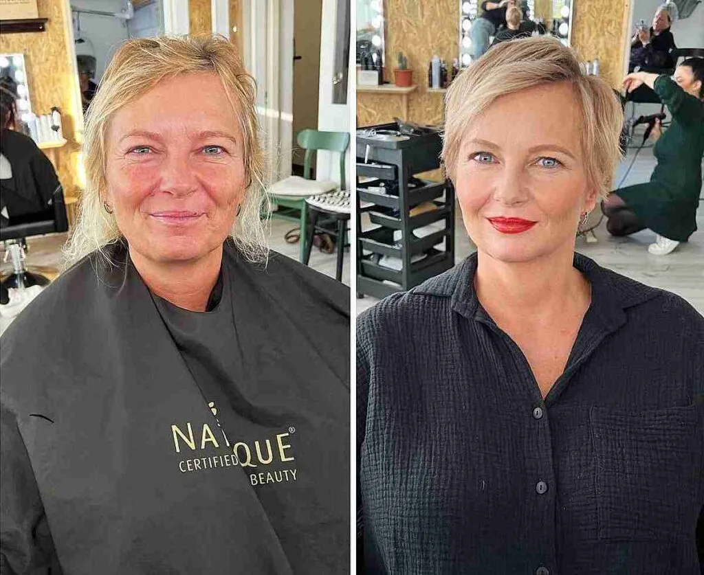 Soft Side Part Pixie with Feathered Bangs for Ladies in Their 50s