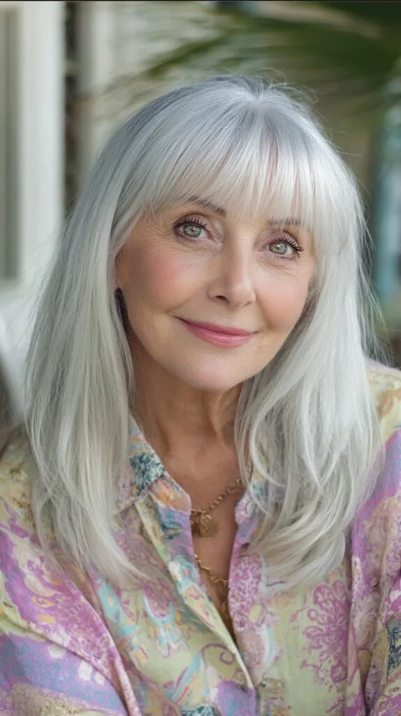 Soft Silver Shoulder-Grazing Layers with Wispy Curtain Bangs