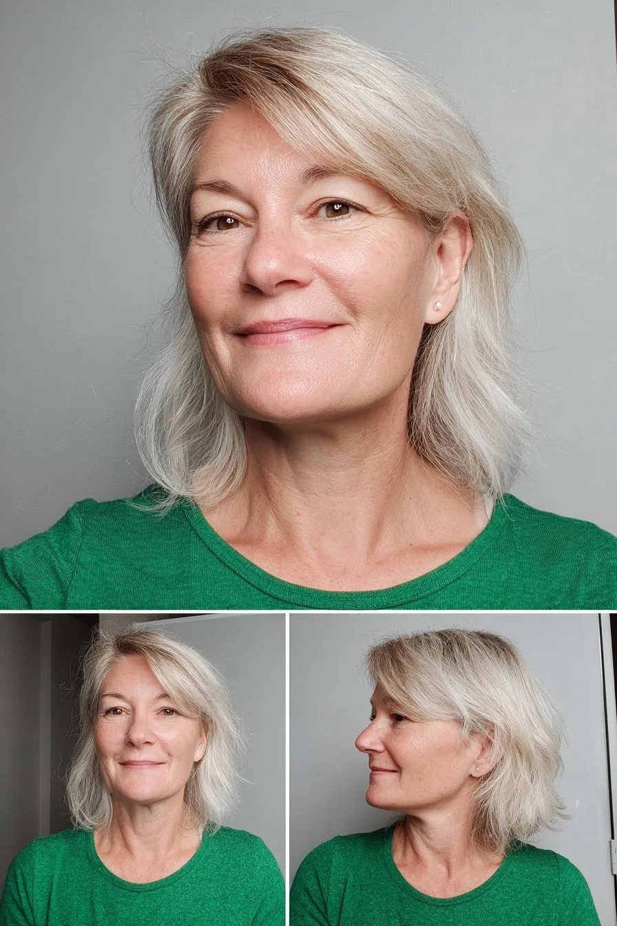 Soft Silver Side Swept Hair