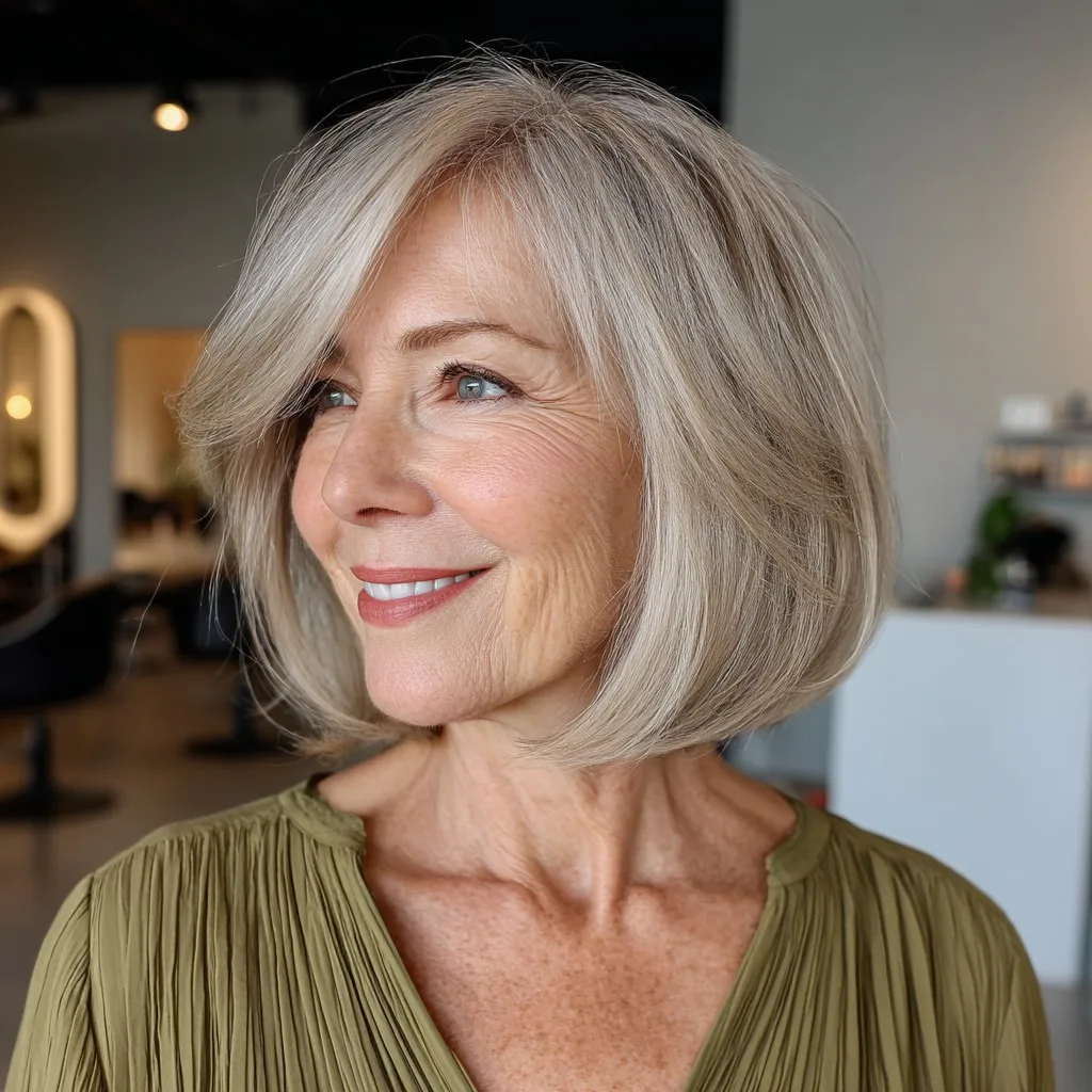 Soft Textured Bob with Side-Swept Bangs
