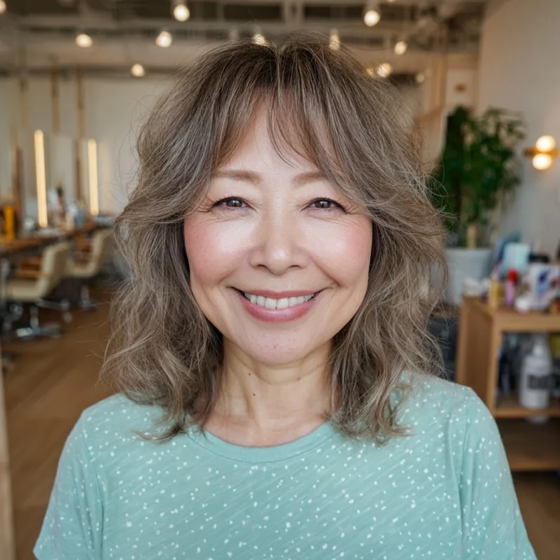Soft Textured Lob with Curtain Bangs