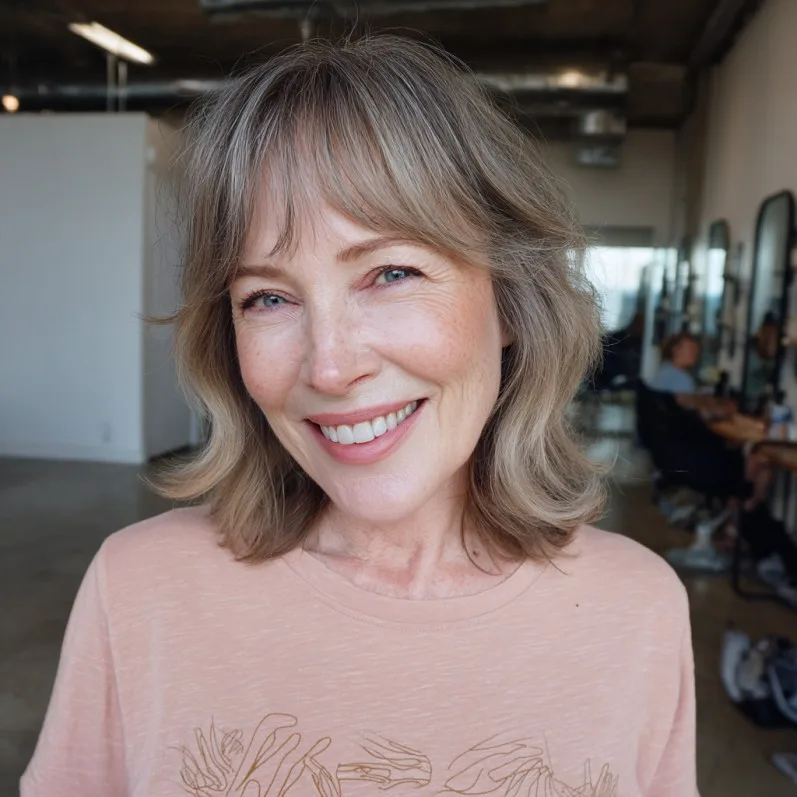 Soft Textured Lob with Gentle Curtain Bangs