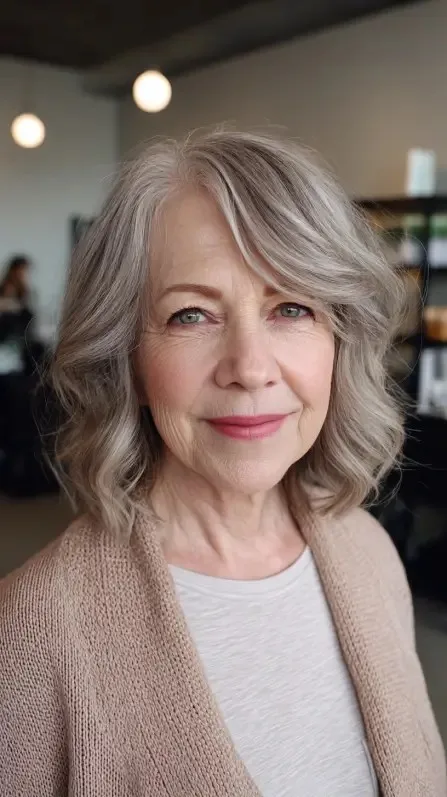 Soft Textured Waves with Gentle Side Bangs