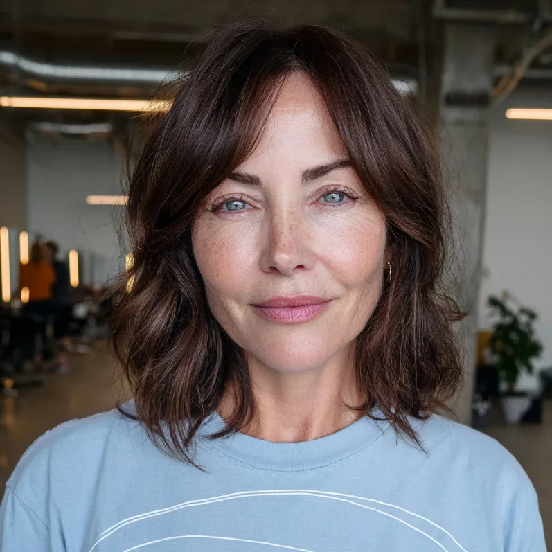 Soft Wavy Lob with Effortless Curtain Bangs
