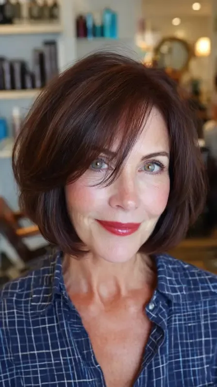 Softly Curled Textured Bob with Flattering Side Bangs