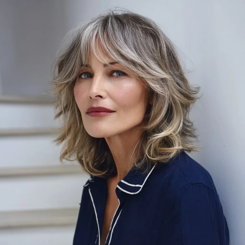 Softly Layered Ash Brown Shag with Face-Framing Bangs