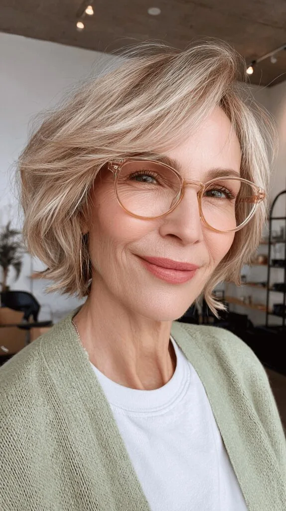 Softly Layered Feathered Bob with Subtle Highlights