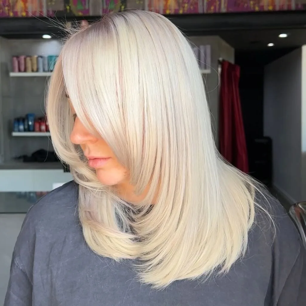 Softly Layered Long Platinum Blonde Shag