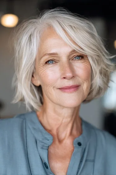 Softly Layered Silver Choppy Bob with Face-Enhancing Movement