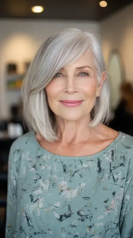 Softly Layered Silver Cut with Flattering Side Bangs