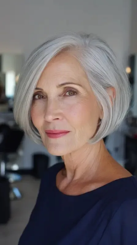 Softly Layered Silver Lob with Subtle Movement