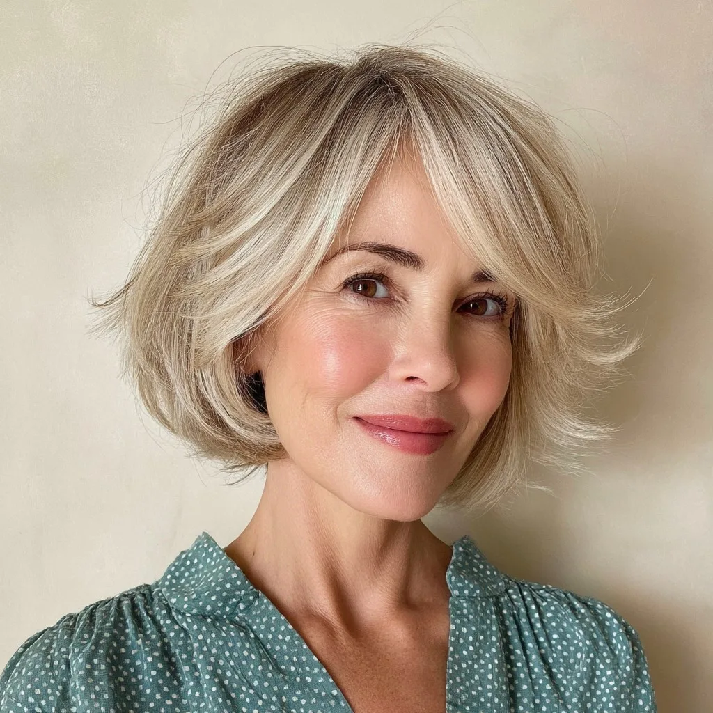 Softly Textured Angled Bob with Subtle Layers