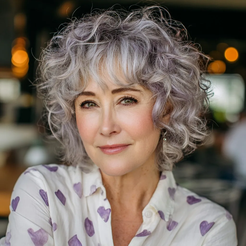 Softly Textured Curly Shag with Lavender Highlights