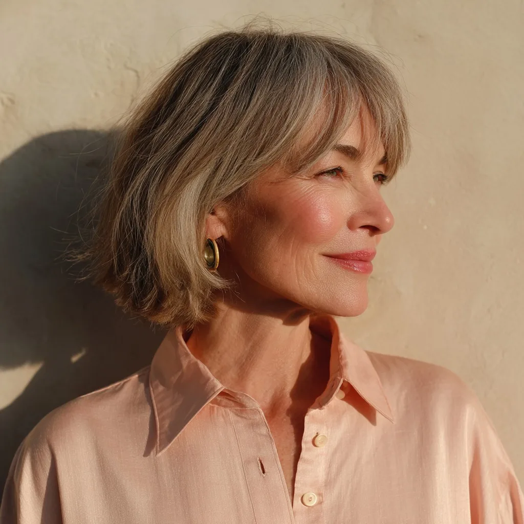 Softly Textured Layered Bob with Subtle Highlights