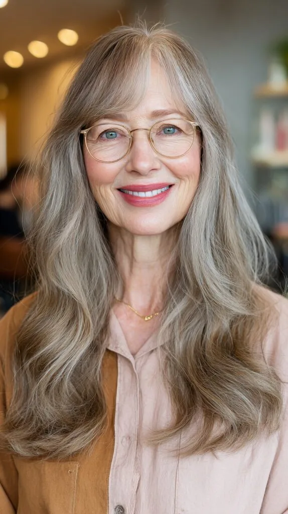 Softly Textured Long Silver Waves with Subtle Highlights