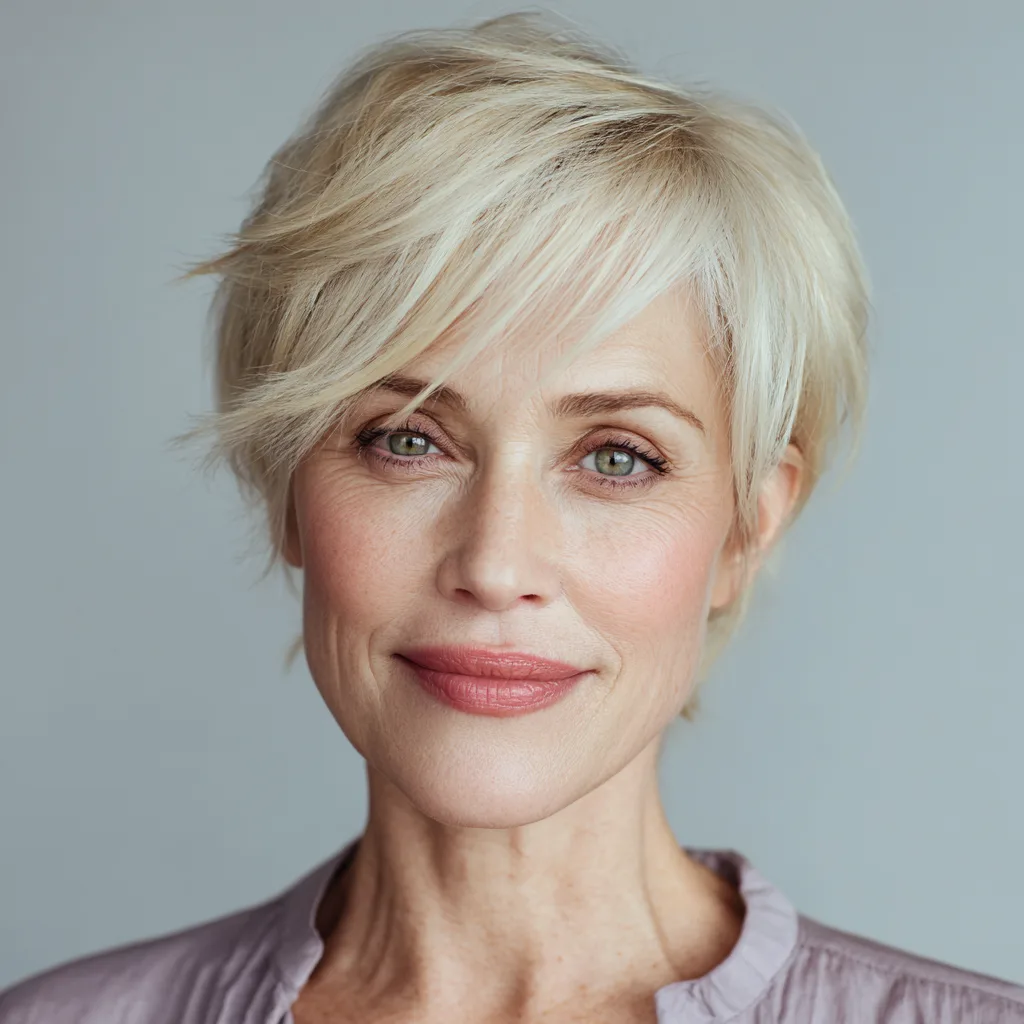 Softly Textured Pixie Cut with Long Side Bangs